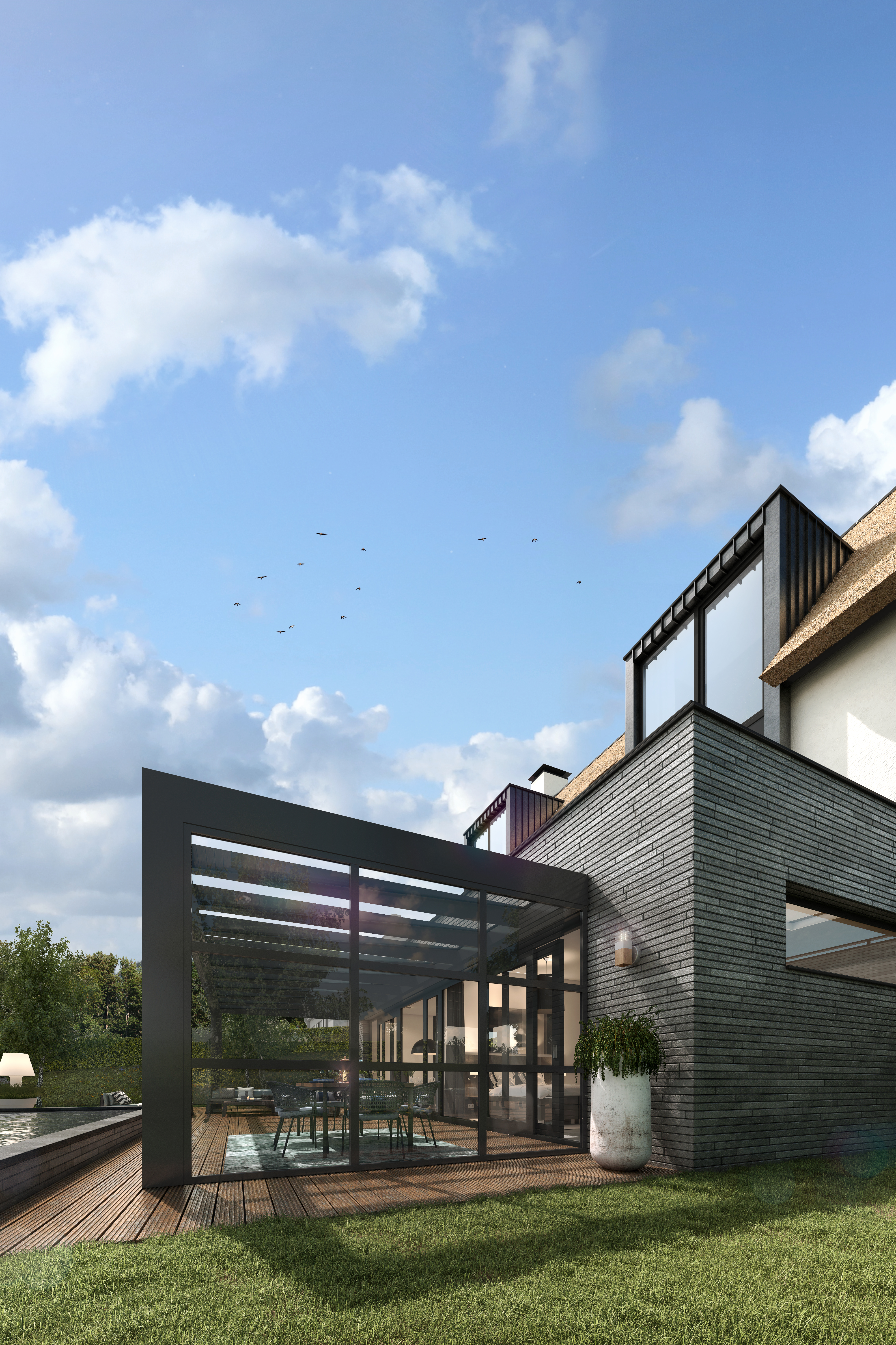 Terrasoverkapping met glazen wand